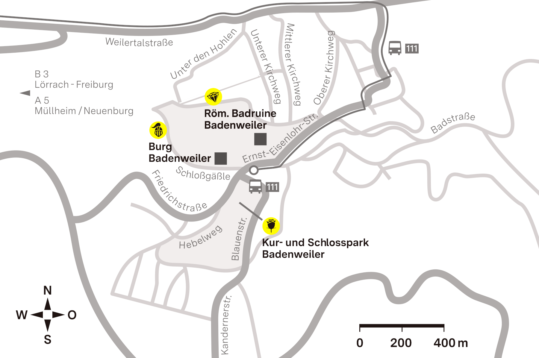 Anfahrtsskizze zur Burg Badenweiler