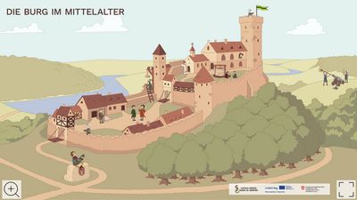 Startbild der interaktiven Anwendung "Die Burg im Mittelalter"